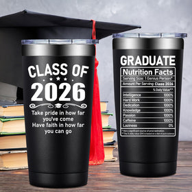 Fufandi graduation tumbler stainless steel 18/8 resists rust for everyday use.