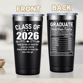 Fufandi stainless steel tumbler keeps beverages at the right temp during college milestones.