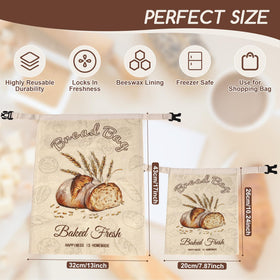 Fufeisi beeswax bread bags small 10x8 interior view ideal for rolls and bagels