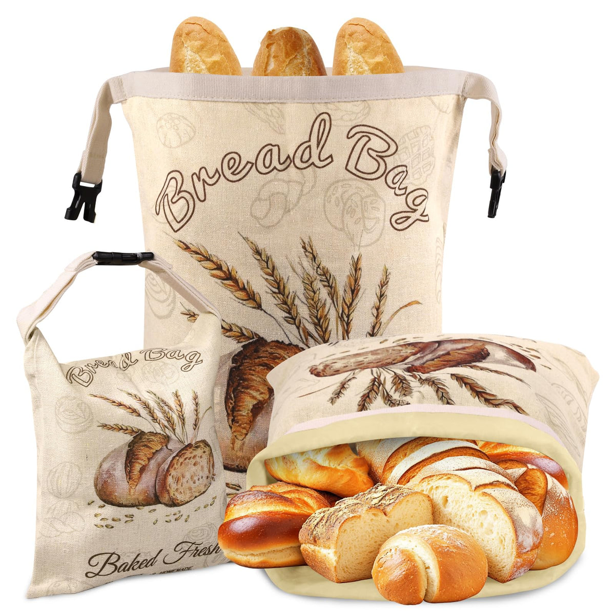 Fufeisi beeswax bread bags XL 17x13 front view for fresh, breathable bread storage