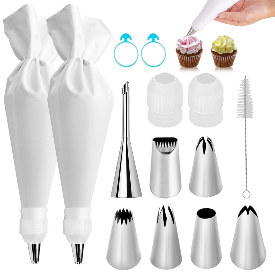 FUGVBB 14-piece piping bags kit with stainless steel tips for precise cake decorating