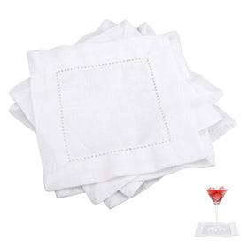 Fukaisu 12pc linen cocktail napkins in white, 6x6 inch, ready for elegant table settings