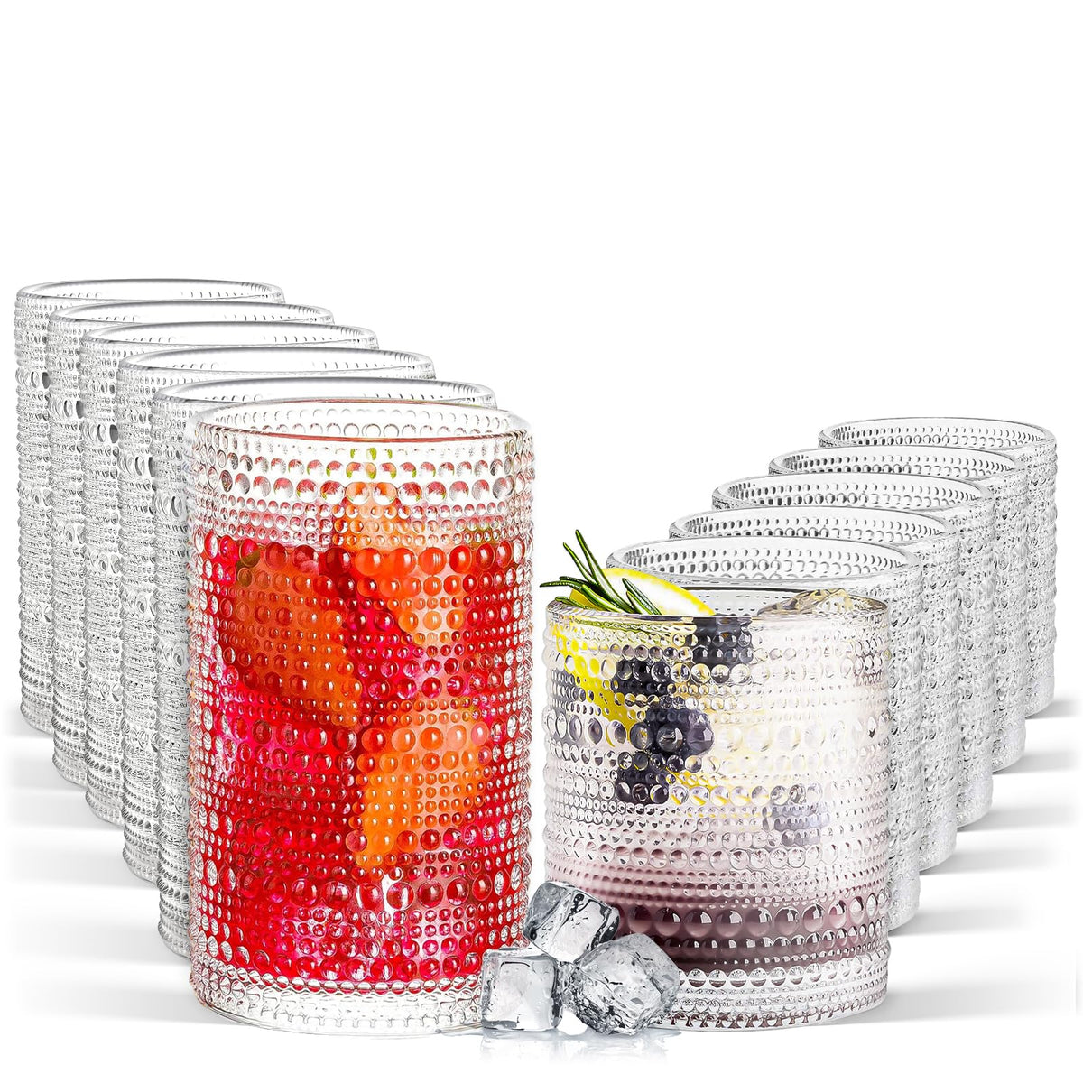 FulGNU hobnail drinking glasses showing clear 11.8 oz capacity for entertaining