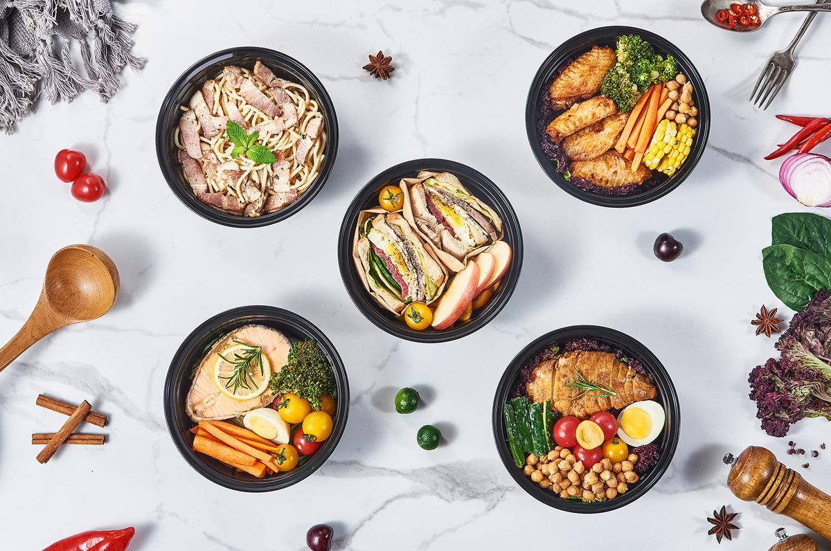 FULING stackable design saves cabinet space for bulk meal planning.