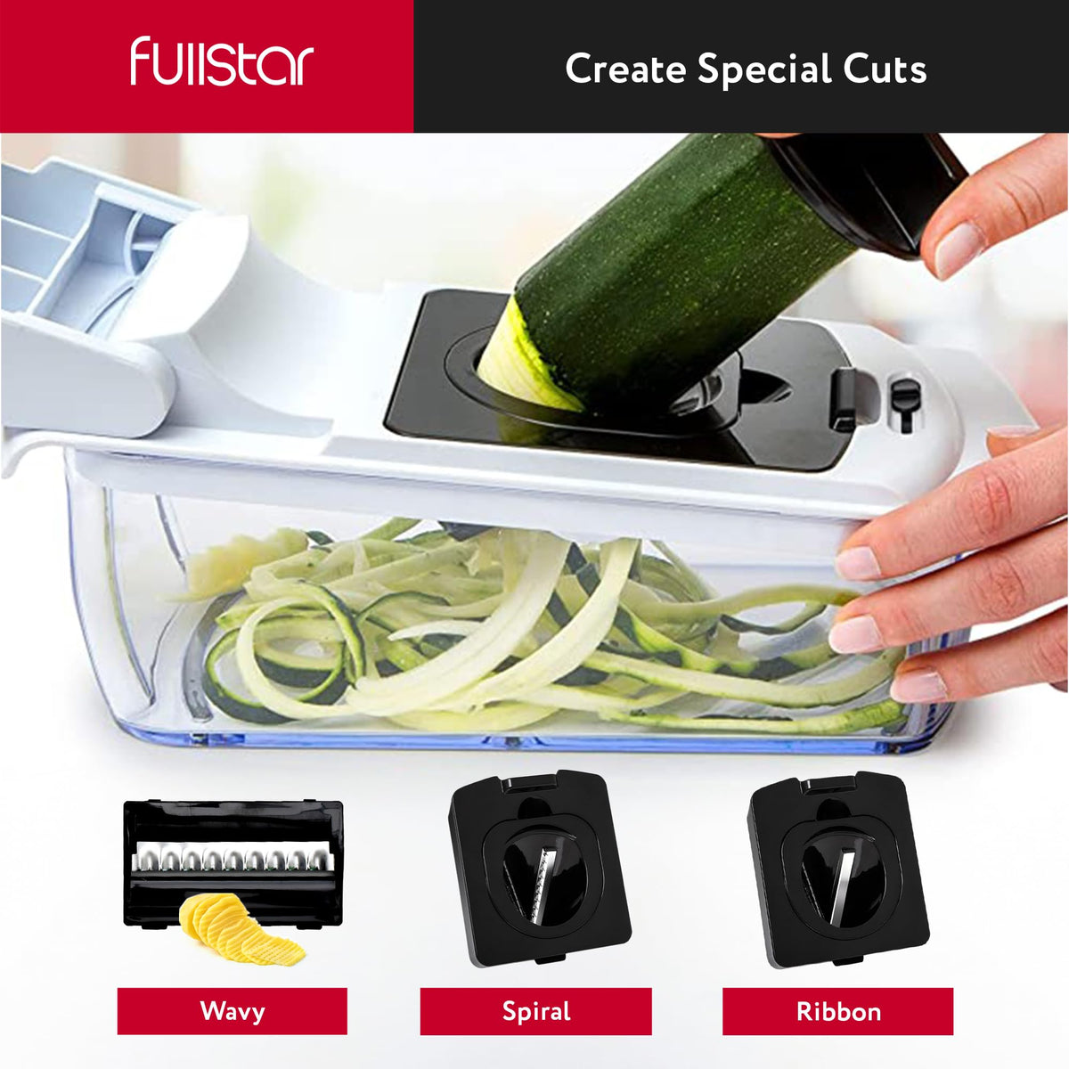 Fullstar 5mm and 2mm slicers provide consistent thickness.