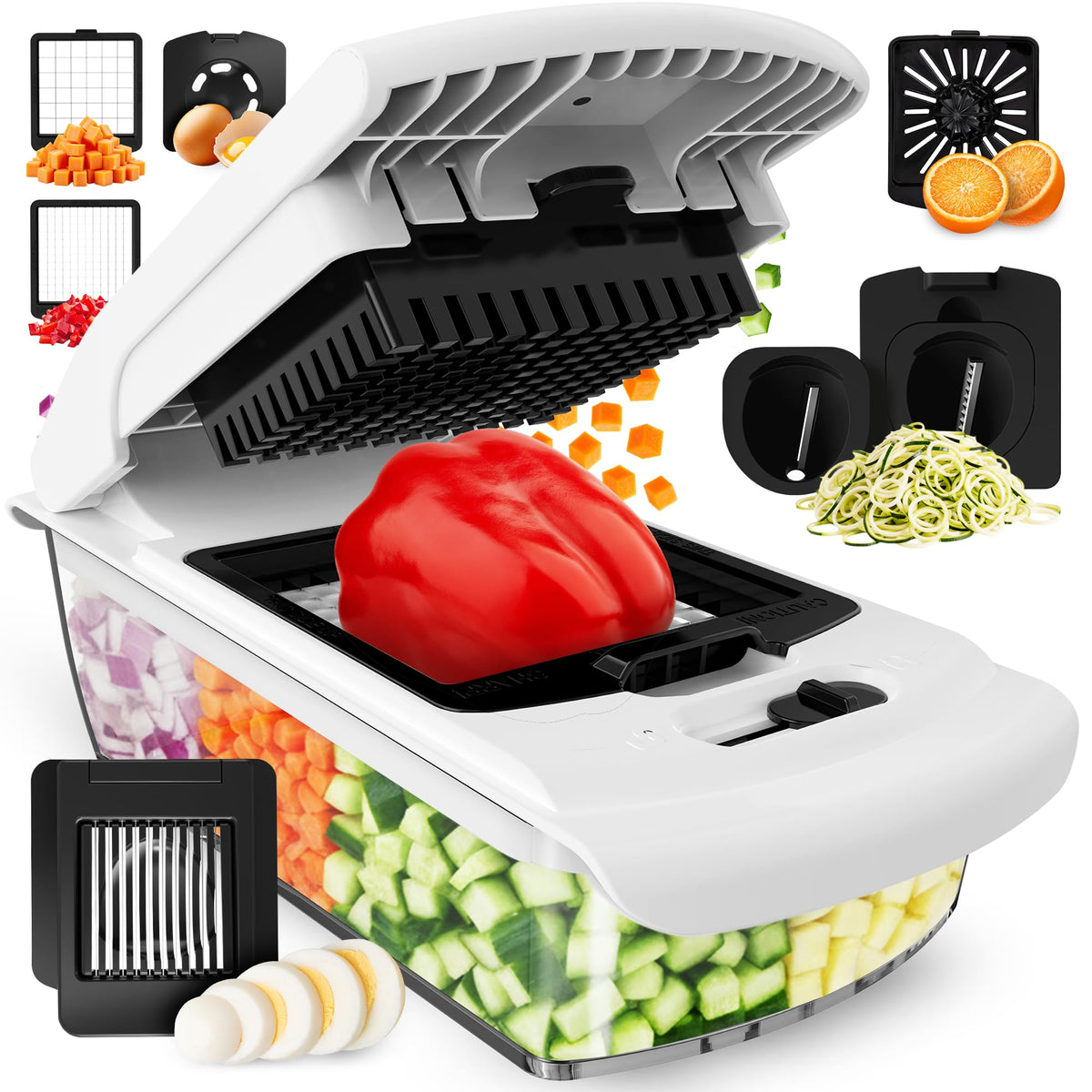 Fullstar 7-in-1 vegetable chopper with all-in-one setup for fast meal prep.