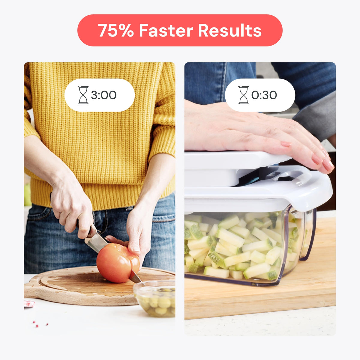 Fullstar All-in-1 chopper stores neatly in a drawer for compact kitchens.