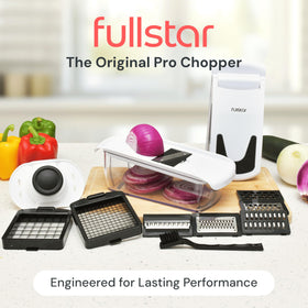 Fullstar All-in-1 chopper slices fruit into uniform pieces for salads.