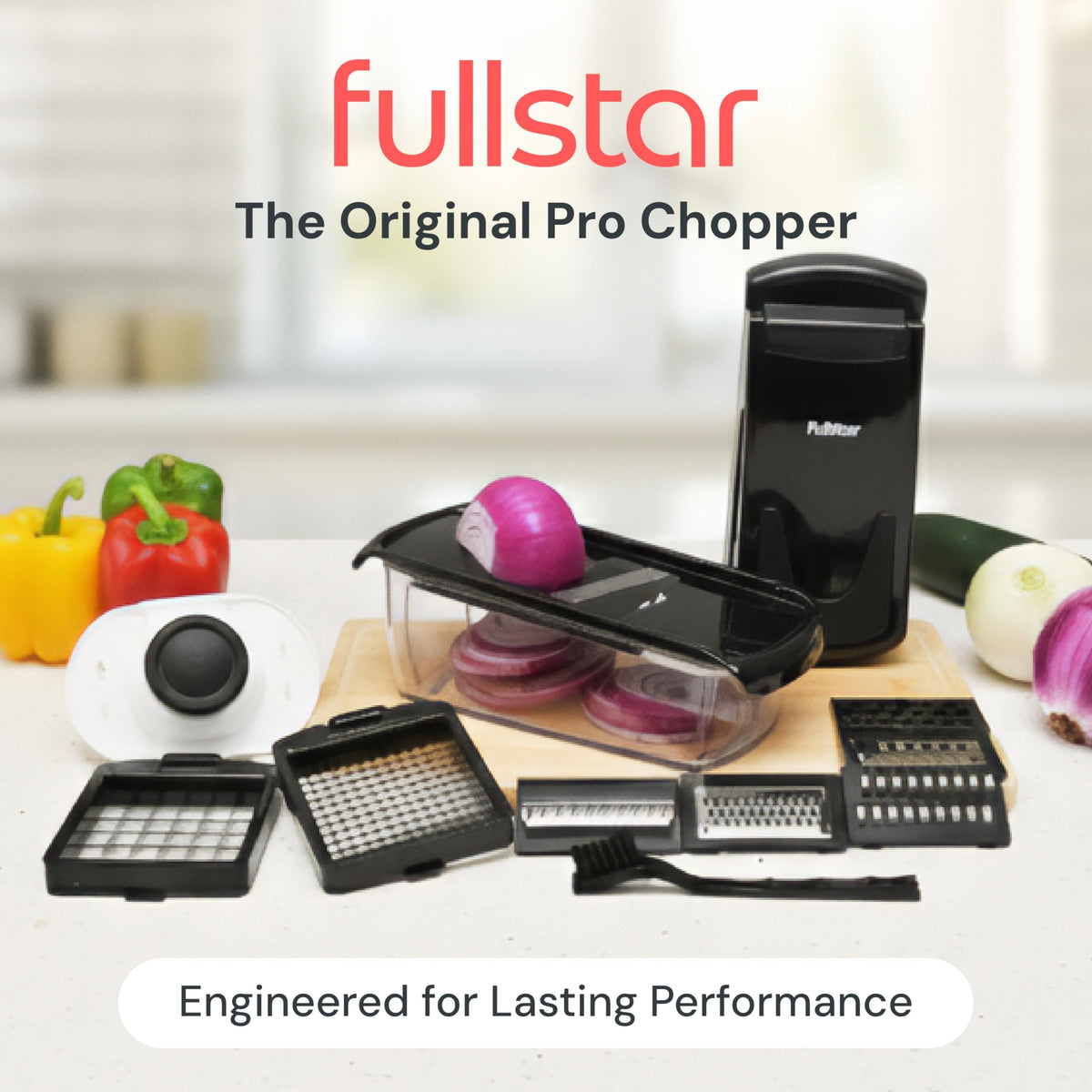 Fullstar chopper slicing in action for even, precise results.