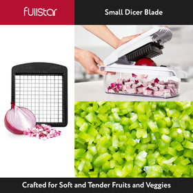 Fullstar chopper blade assembly shown for onion and potato prep.
