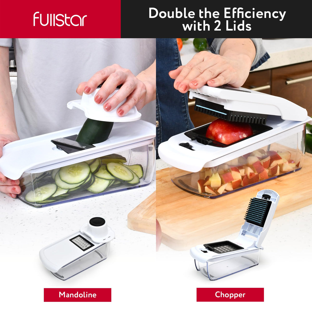 Fullstar chopper with container demonstrating organized ingredient collection.