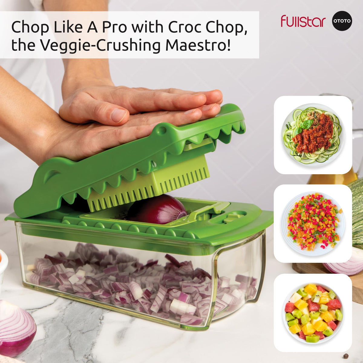 Fullstar Croc Chop on cutting board for stable chopping