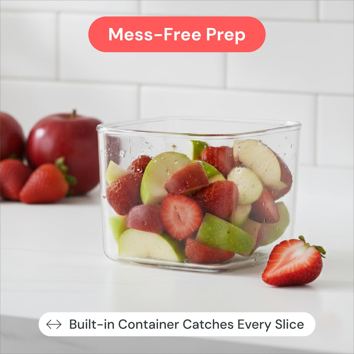 Ergonomic pusher design aiding effortless fruit cutting