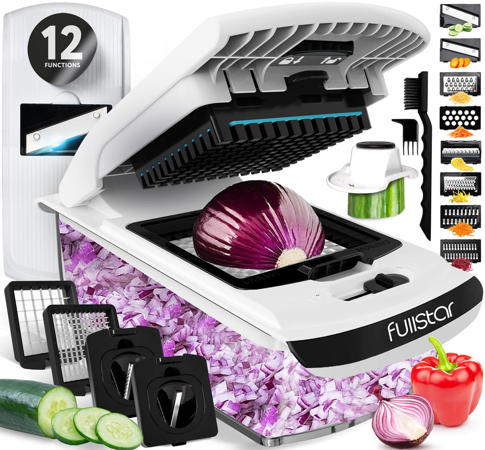 Fullstar blade assembly showing 12-in-1 slicing options for precise cuts.