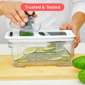 Fullstar mandoline slicer compact design fits small storage spaces.