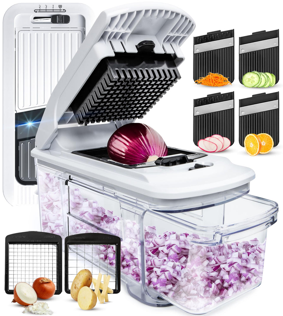 The Fullstar mandoline slicer with four-in-one blades enables versatile veggie prep.