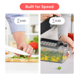 Fullstar Original Pro Chopper blades close-up shows razor-sharp edges for even slicing.
