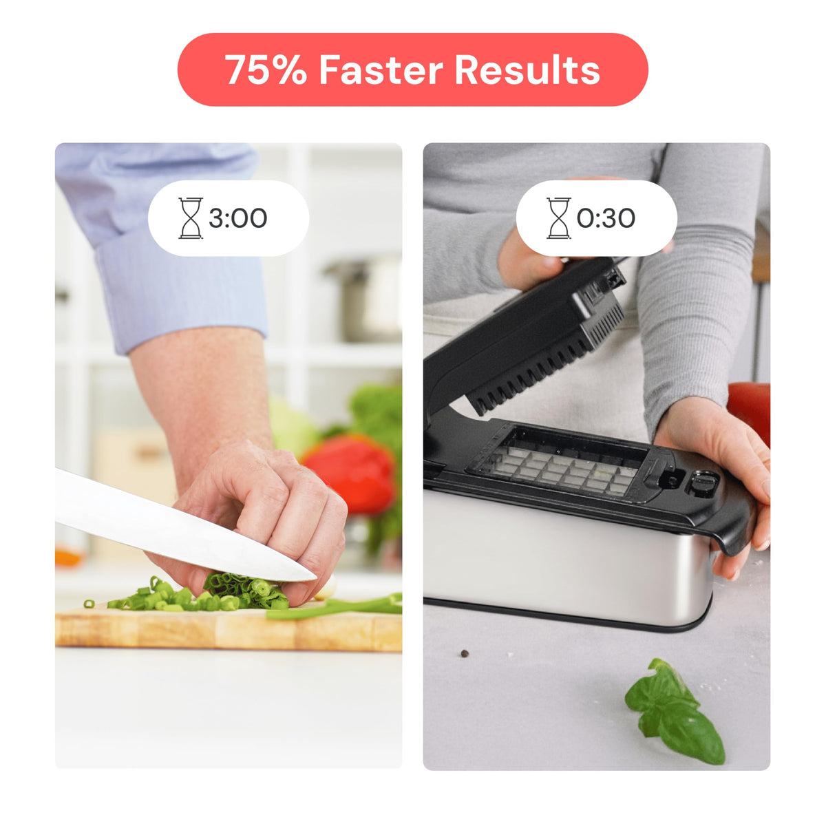 Fullstar Pro Chopper built-in catch tray keeps counters clean during busy prep.