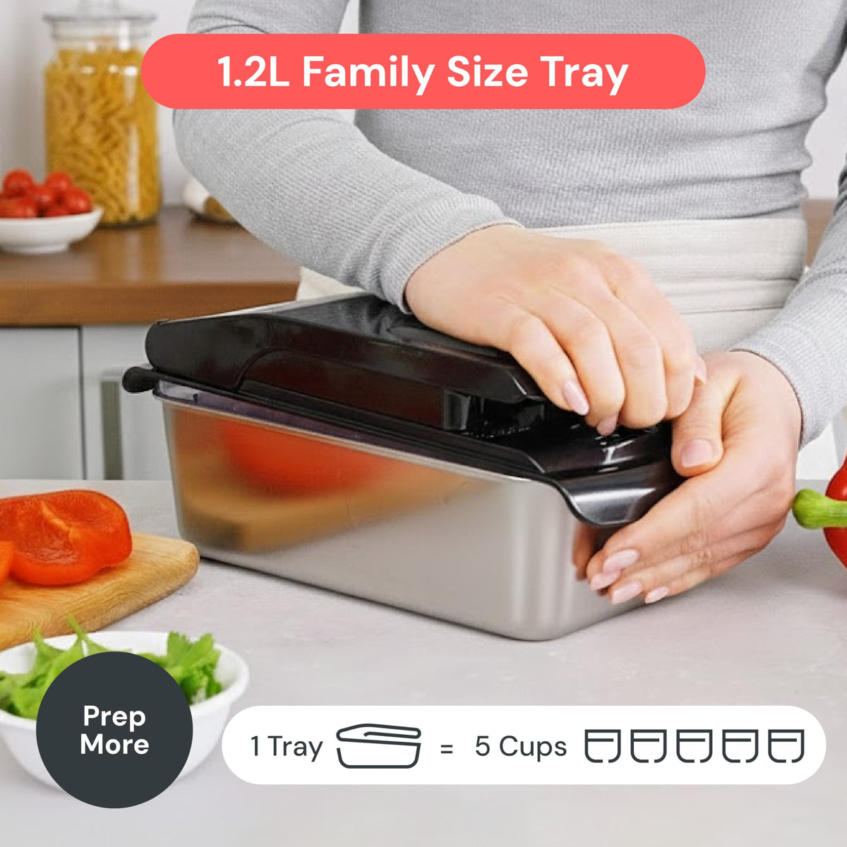 Fullstar Pro Chopper non-slip base keeps the counter steady during prep.