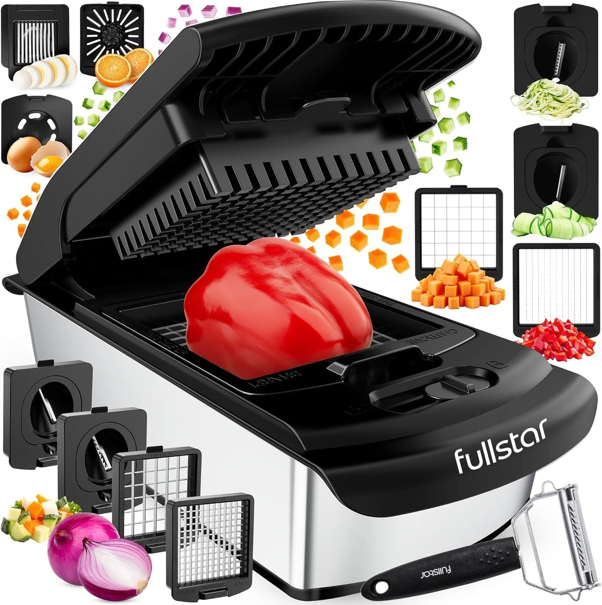 Fullstar Pro Chopper vegetable-chopper in action for fast meal prep.