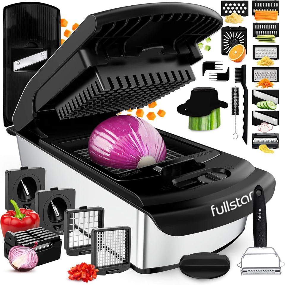 Fullstar Premium Vegetable Chopper in action shows precise dicing for quick meal prep.