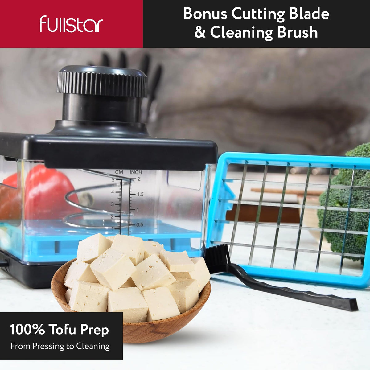 Fullstar tofu press cutter BPA-free dishwasher-safe design simplifies cleanup.