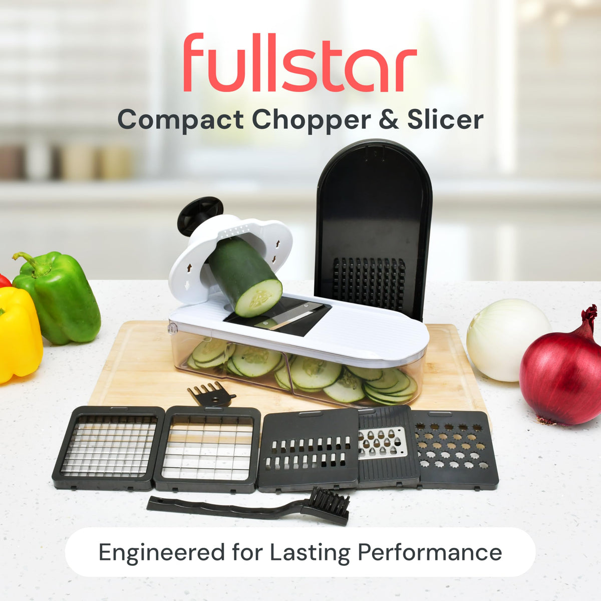 Fullstar vegetable chopper container with 1.2L bowl for capturing prep work.