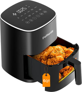 Fullwill 6QT air fryer with visible window for easy progress monitoring and crispy results.