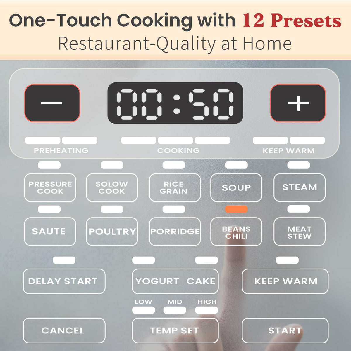 Fullwill 8QT slow cooking function for tender weeknight dinners.