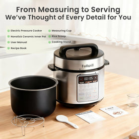 Fullwill ceramic pot with dishwasher-safe cleanup after cooking.