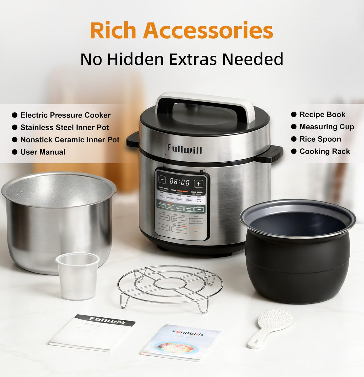 Fullwill dishwasher-safe liner and accessories for quick cleanup