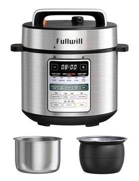 Fullwill dual-pot electric pressure cooker showing versatile 12-in-1 options