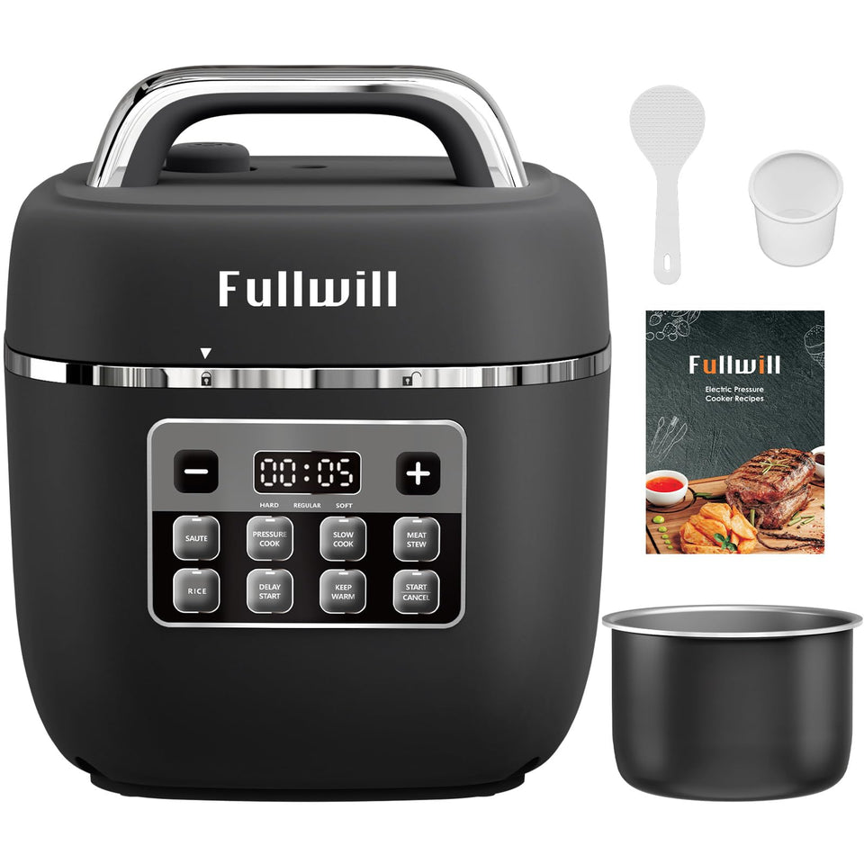 Fullwill Electric Pressure Cooker Lite compact 3-quart saves counter space for singles and small households.