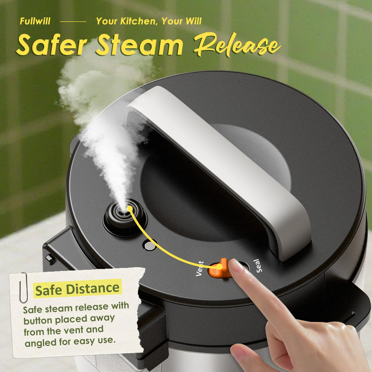 Fullwill stainless steel housing and lid convey durable, fingerprint-resistant design.