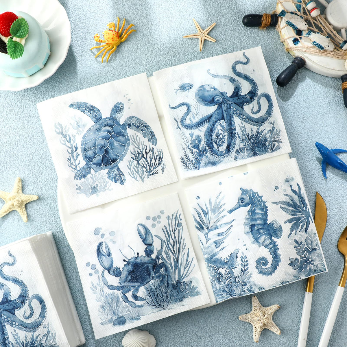 Fulmoon napkins display dolphin imagery for aquatic celebrations.
