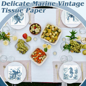 Fulmoon blue ocean napkins packaging view with 200-count pack.