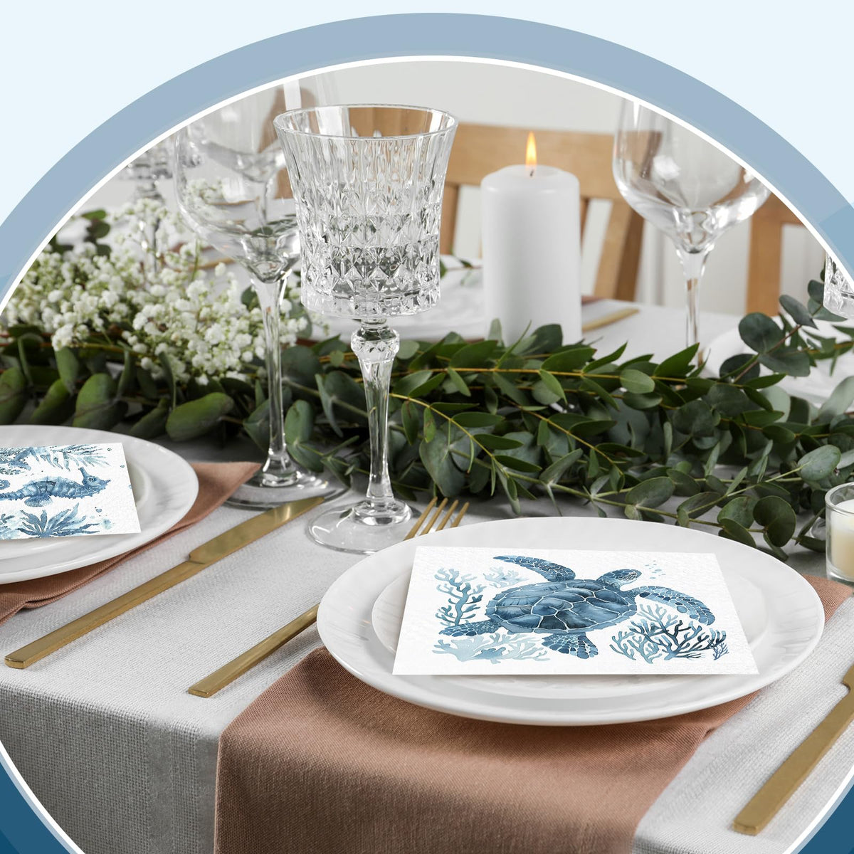 Fulmoon napkins with reef scene brightens any coastal table.