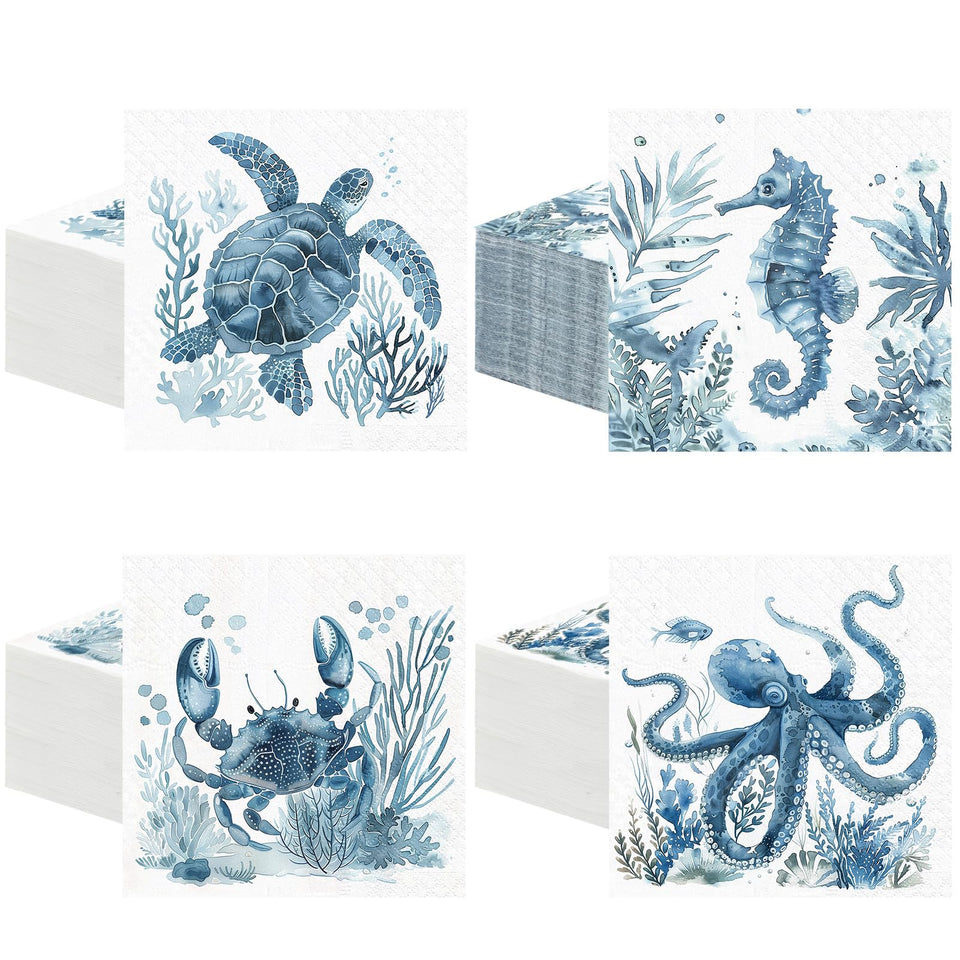 Fulmoon blue ocean napkins with turtle design for seaside events and easy cleanup.