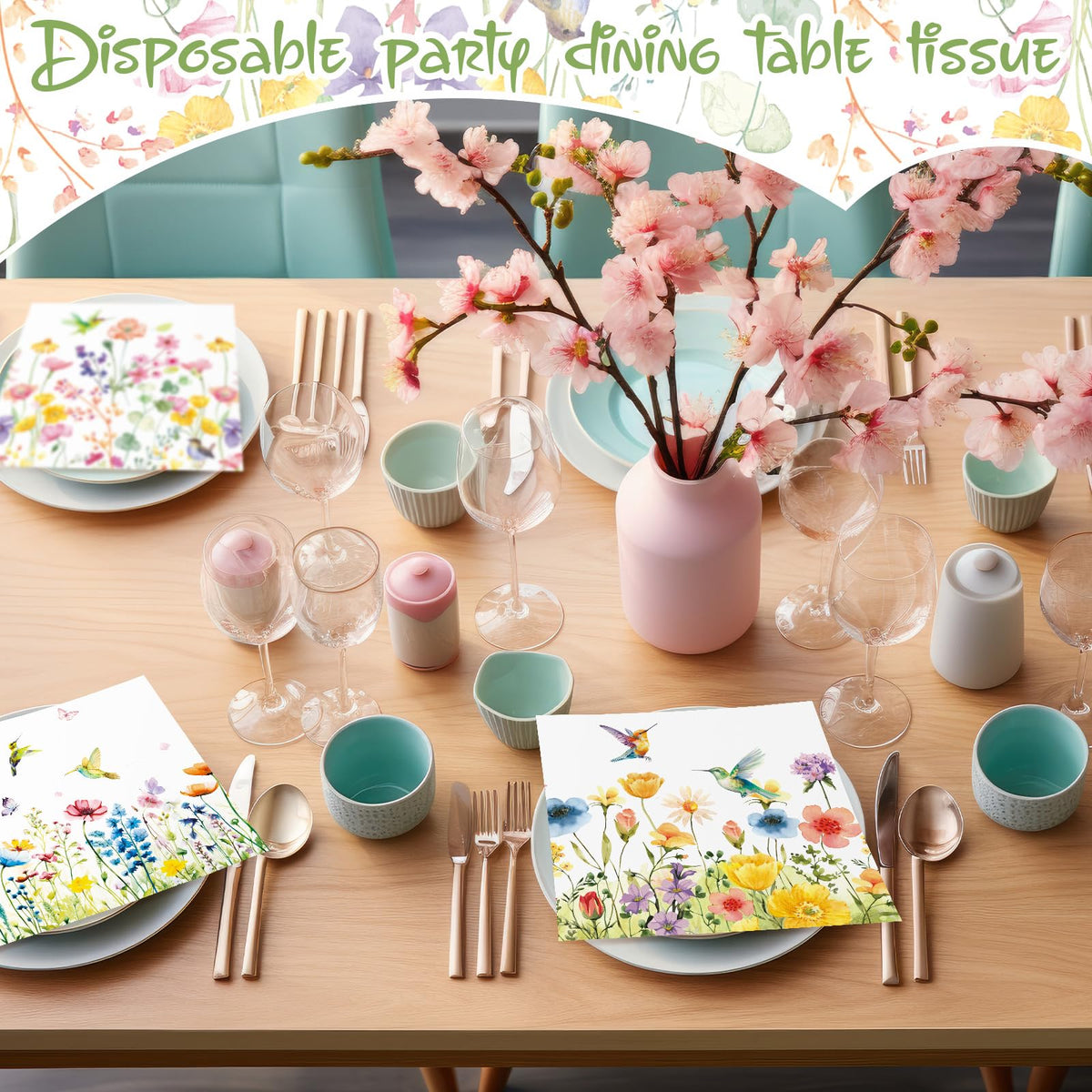 Fulmoon floral decoupage napkins display bright colors for elegant catering use.