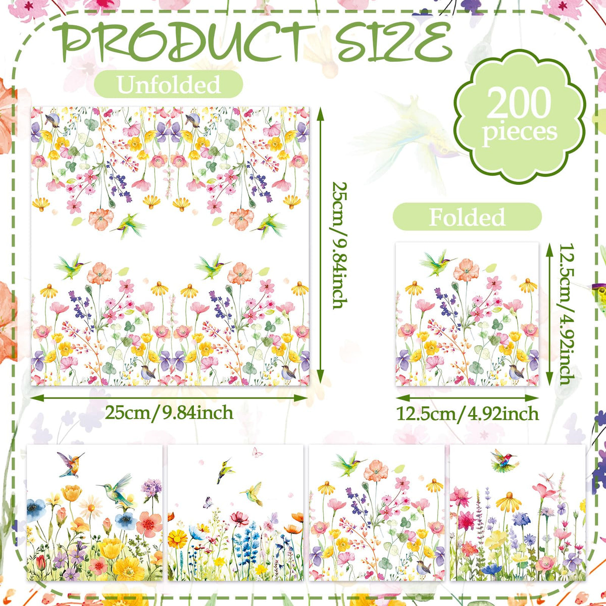 Fulmoon hummingbird design napkins ideal for spring parties and picnics.