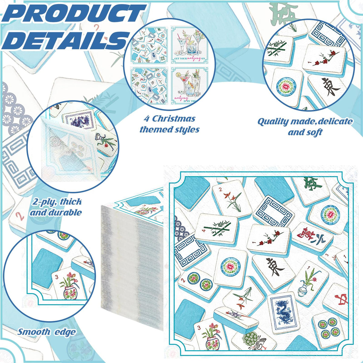 Fulmoon mahjong napkins unfolded 9.84 inches provide larger wipe area for spills.