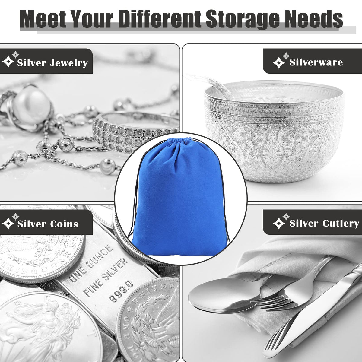 Fumete multi-piece storage bags for jewelry, watches, and metals