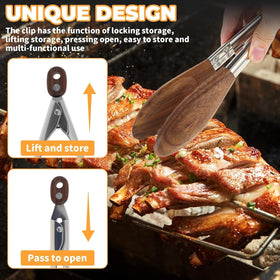 FunApricity anti-slip long-handle tongs in use for flipping