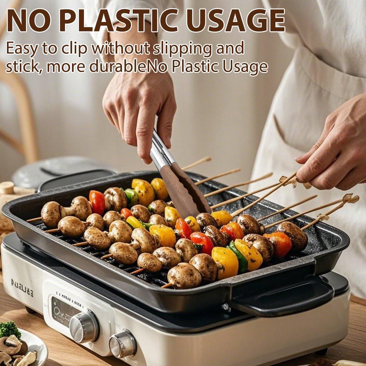 FunApricity stainless steel tongs with wood tip highlight durability and rust resistance
