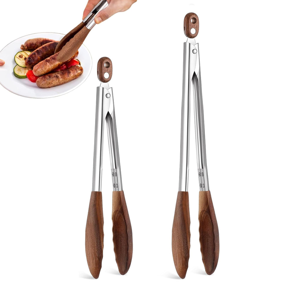 FunApricity wooden tongs with wood-tip closeup for gentle cookware handling