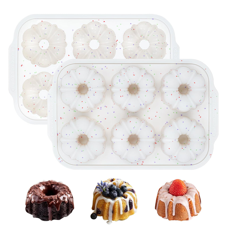 FUNBAKY mini fluted tube pans with metal frame for stable transfers and clean bakes.