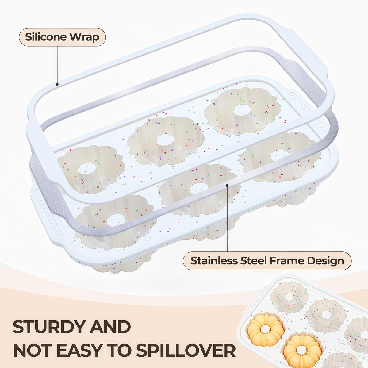 FUNBAKY oven-to-freezer safe molds withstand extreme temps for baking, freezing, and reheating.