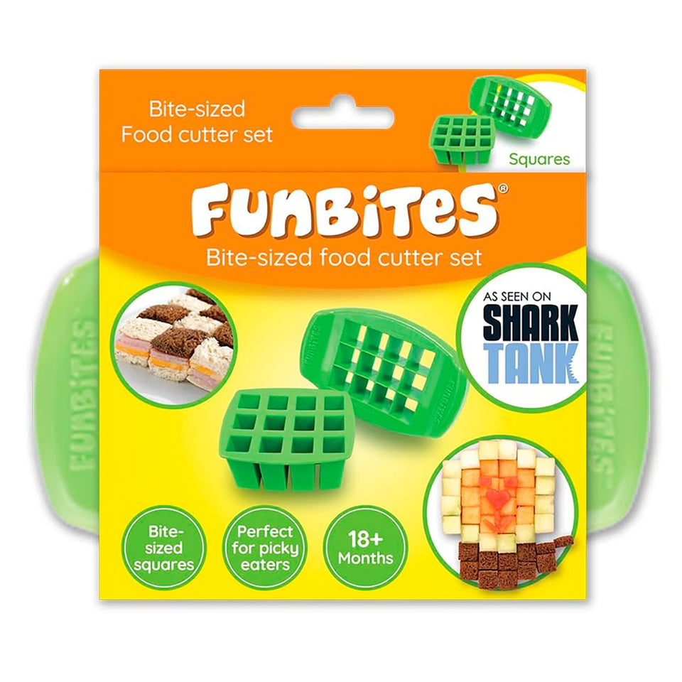 FUNBITES crustless sandwich cutter with green squares for quick crust-free bites