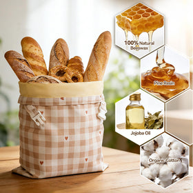 Funcoo beeswax lining detail demonstrates breathable barrier for pantry freshness.