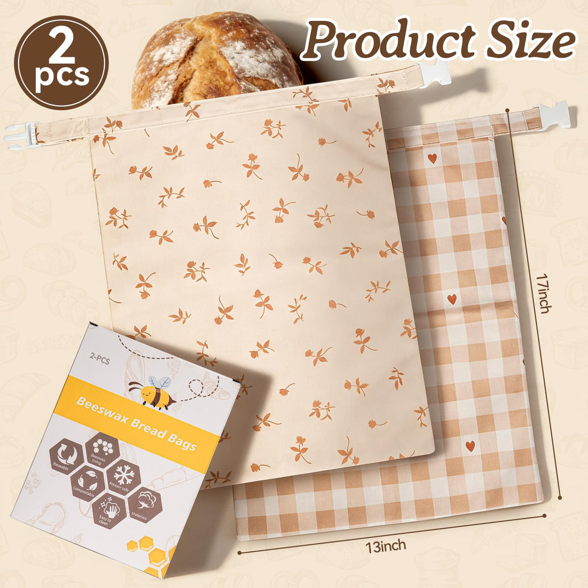Funcoo bread bags with roll buckle closure keep loaves secure during transit.